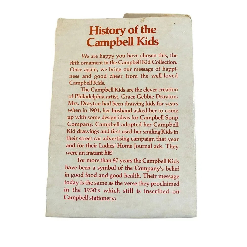 Vintage Campbell’s soup kids 1987 Limited edition glass, Christmas ornament in b